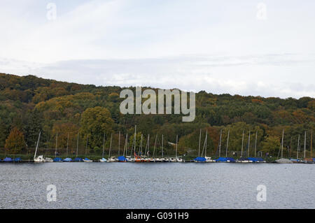 Autumnally atmosphere , Baldeneysee, Essen, German Stock Photo