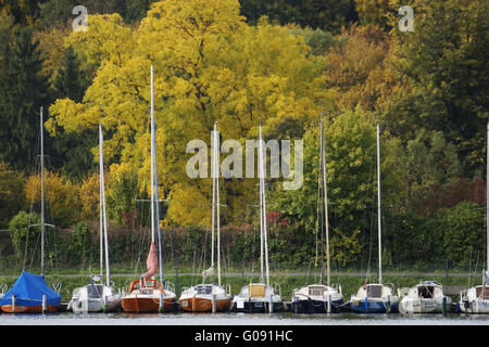 Autumnally atmosphere , Baldeneysee, Essen, German Stock Photo