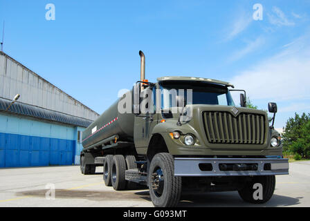 Military truck in front of military base hall Stock Photo