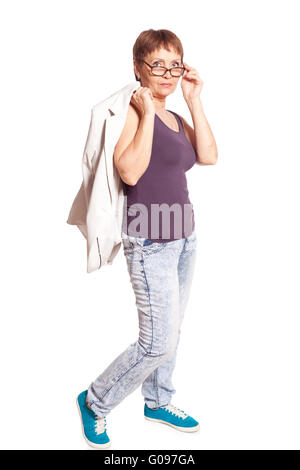 attractive woman 50 years  isolated on white background Stock Photo