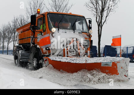 Use of winter maintenance in Leipzig. Stock Photo