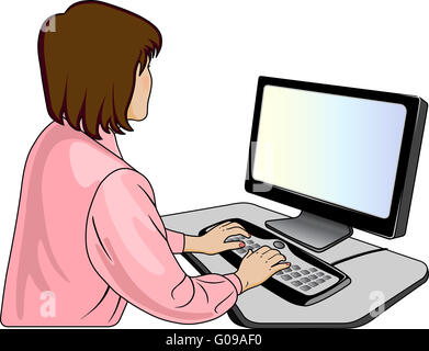 Young woman sitting at the table near the computer Stock Photo