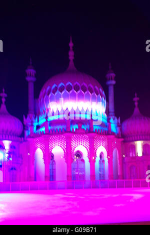 Brighton Pavilion illuminated Ice skating rink Stock Photo