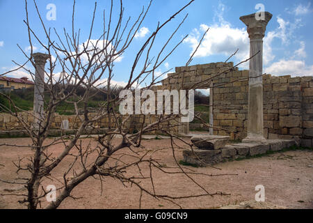 Ancient basilica columns of Creek colony Chersonesos Stock Photo