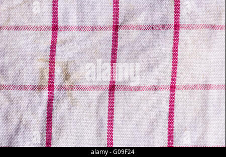 closeup of a white towel with red lines, background texture Stock Photo