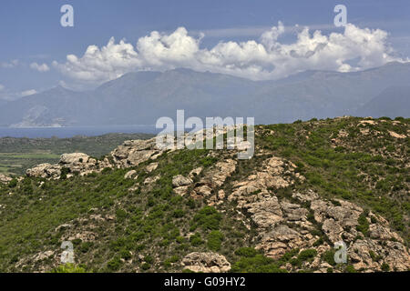 Mountain landscape Desert des Agriates, Corrsica Stock Photo