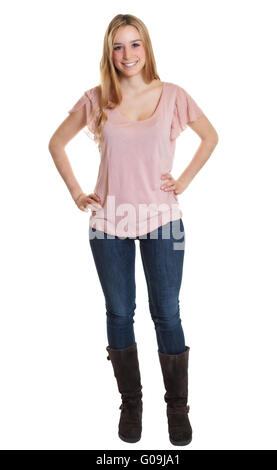 Standing student with long blond hair Stock Photo