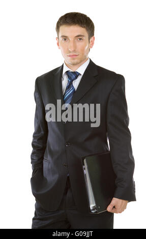 Businessman with folder, isolated on white background Stock Photo