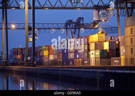 Port with container terminal, Dortmund, Germany. Stock Photo