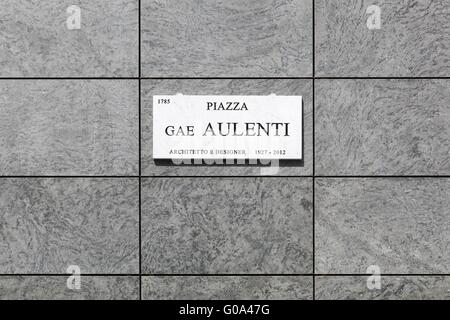 Piazza Gae Aulenti sign in Porta Nuova, a new business district in Milan, Italy Stock Photo