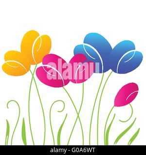 Abstract background with multicolored bright tulip flowers Stock Photo