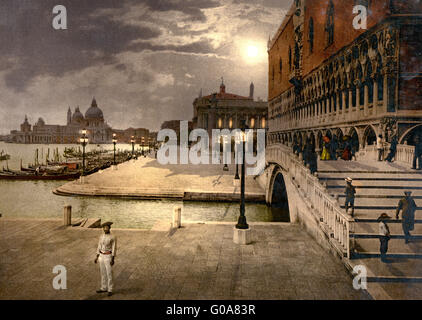 Doges' Palace and St. Mark's by moonlight, Venice, Italy, circa 1900 Stock Photo
