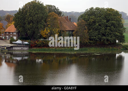 Old city of Schnackenburg at river Elbe, Germany Stock Photo