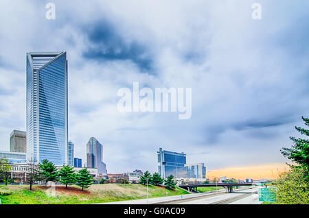 early morning sunrise over charlotte city skyline downtown Stock Photo