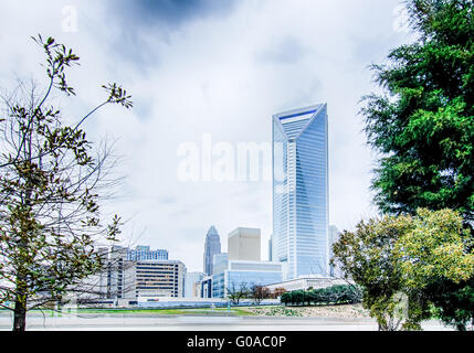 early morning sunrise over charlotte city skyline downtown Stock Photo