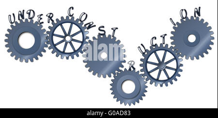 Abstract cogwheels as under construction mechanism information isolated on a white background Stock Photo