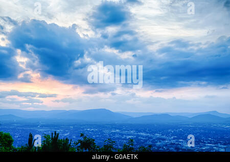 Roanoke City as seen from Mill Mountain Star at dusk in Virginia, USA. Stock Photo