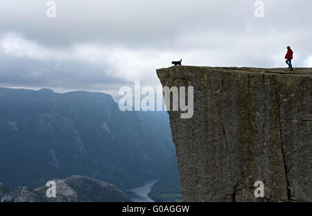 Visitor on the Preikestolen rock, Nrway Stock Photo