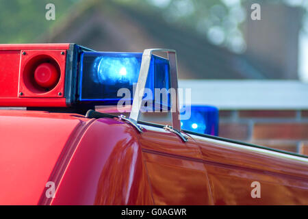 close-up picture of blue lights and sirens on a fi Stock Photo