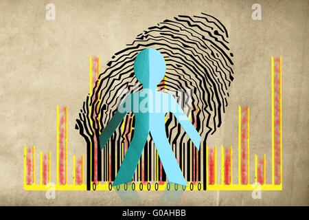 Paperman coming out of a bar code with Business Graph Stock Photo