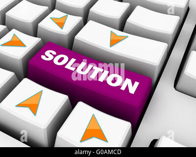 keyboard with solution text on red button pointing by arrows Stock Photo