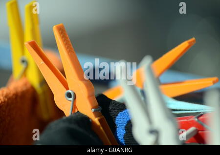 clothespin on drying rack Stock Photo