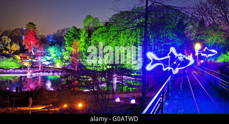 Parking lamps, illuminated Grugapark,Essen,Germany Stock Photo