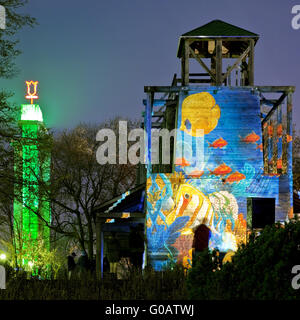 Parking lamps, illuminated Grugapark,Essen,Germany Stock Photo