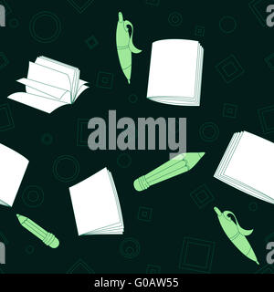 School notes seamless pattern on dark green background Stock Photo