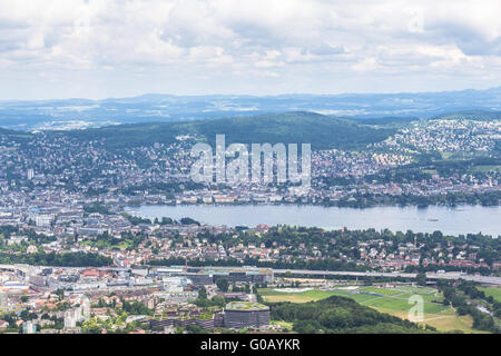 Panorama view of Zurich city and lake on  top of Uetliberg, Zurich, Switzerland Stock Photo