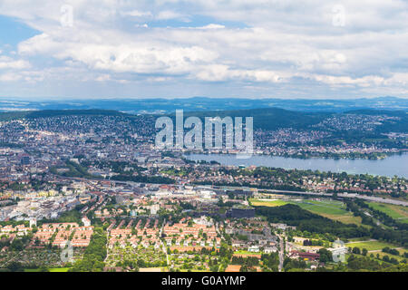 Aerial view of Zurich city and lake from top of Uetliberg, Switzerland Stock Photo