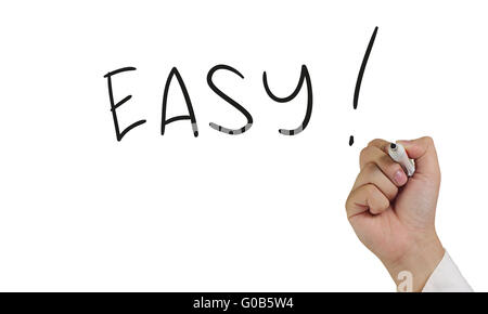 Motivational concept image of a hand holding marker and write Easy word isolated on white Stock Photo