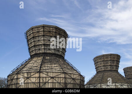 Wooden Cooler Towers of the old power station in D Stock Photo