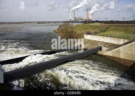 Emscher flows into the Rhine, Dinslaken, Germany Stock Photo