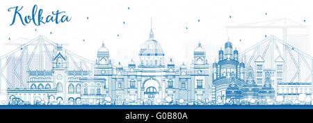 Outline Kolkata Skyline with Blue Landmarks. Vector Illustration. Business Travel and Tourism Concept with Historic Buildings. Stock Vector