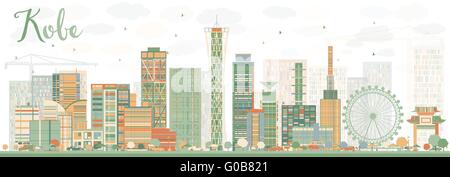 Abstract Kobe Skyline with Color Buildings. Vector Illustration. Business and Tourism Concept with Modern Buildings. Stock Vector
