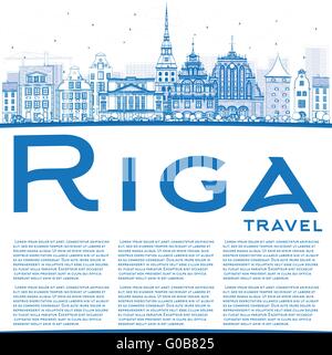 Outline Riga Skyline with Blue Landmarks and Copy Space. Vector Illustration. Business Travel and Tourism Concept Stock Vector