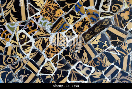 Close-up of the ceramics in Park Guell Barcelona created by Gaudi. Stock Photo