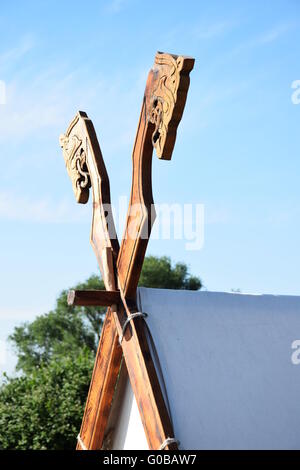 Dragons on a viking tent Stock Photo