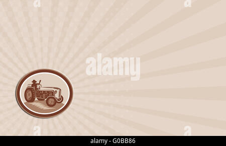 Illustration of a vintage tractor with driver waving set inside a ...
