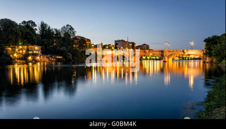 Turin (Torino) river Po and Bridge Umberto I at blue hour