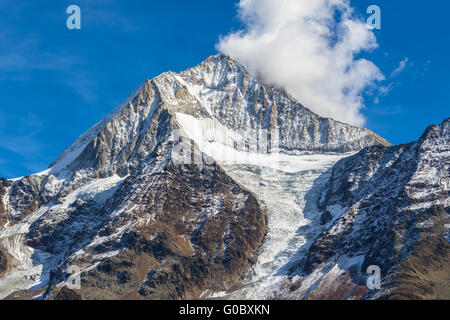Close view of Bietschhorn in canton Wallis to the south of the Bernese Alps in Switzerland. its northeast and southern slopes ar Stock Photo