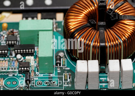 Close up photo of various electronic components Stock Photo