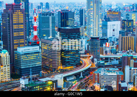 Night at Osaka city skyline in Japan. Stock Photo