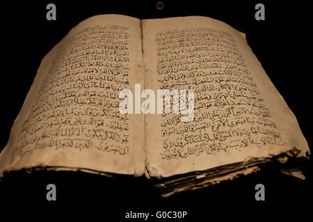 Antique book with Arabic script exposed in the Kunstkamera museum, St. Petersburg, Russia Stock Photo