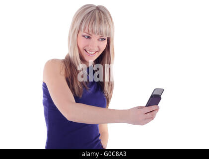 Bright picture of happy woman with cell phone Stock Photo
