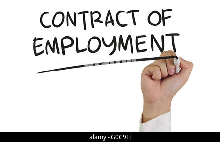 Business concept image of a hand holding marker and write Contract of Employment isolated on white Stock Photo