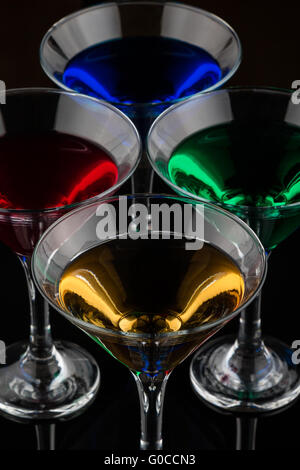overhead shot of color cocktails in martini glasse Stock Photo