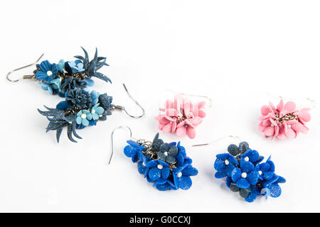 handmade earrings isolated on white background Stock Photo