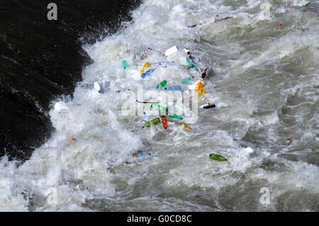 Plastic Bottles in the Tiber River Stock Photo